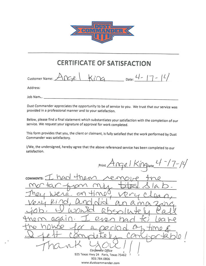 a PDF scan of the handwritten testimonial from the customer