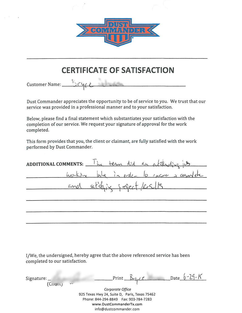 Dust Commander Testimonial Reviews Dust Commander testimonial from a satisfied client.