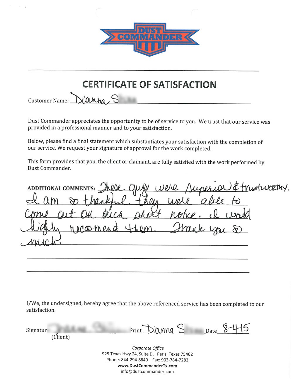 Ceramic Tile Removal Testimonial from Dianna in Fort Worth, TX 