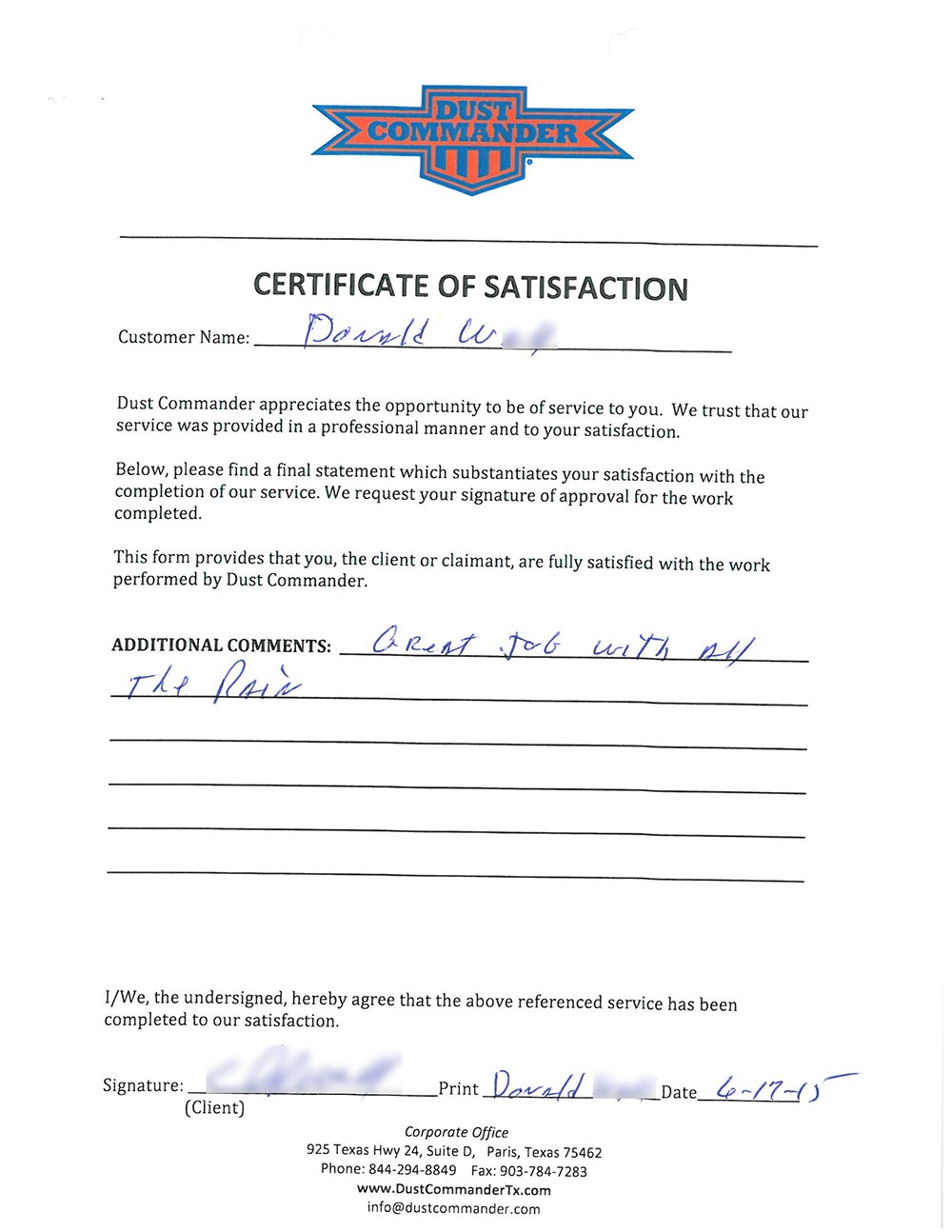 Ceramic Tile Flooring Removal Testimonial from Don W. in Paris, TX