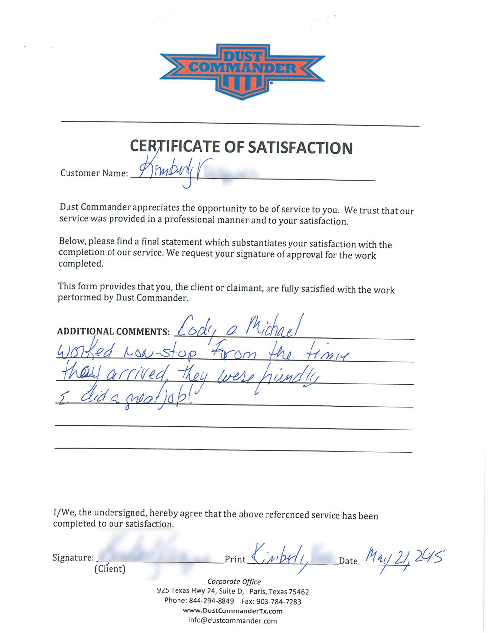 Testimonial from Kimberly in Arlington, TX