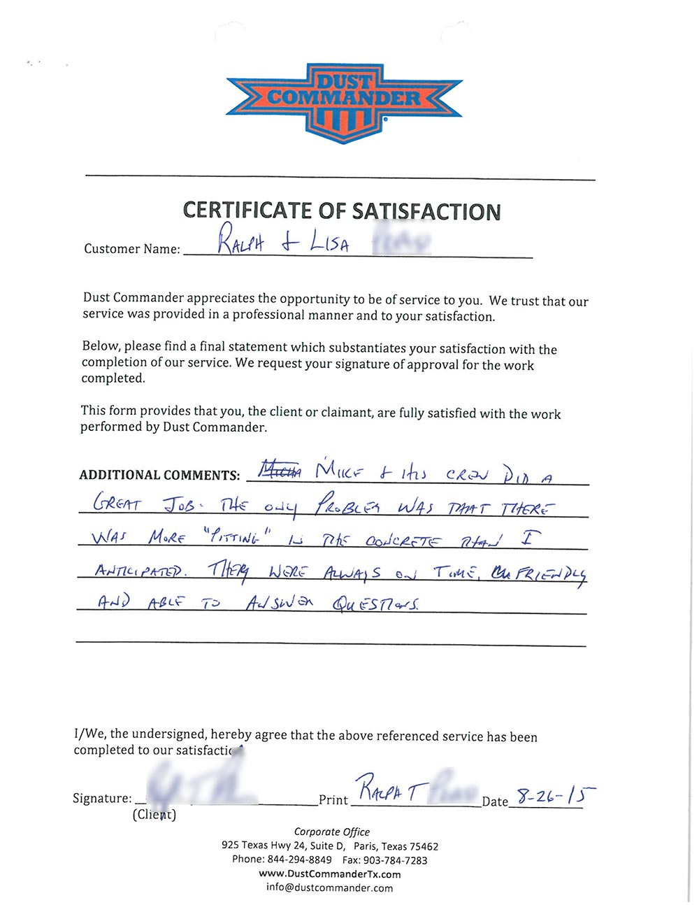 Ceramic Tile Removal Testimonial by Ralph and Lisa in Sulphur Springs, TX